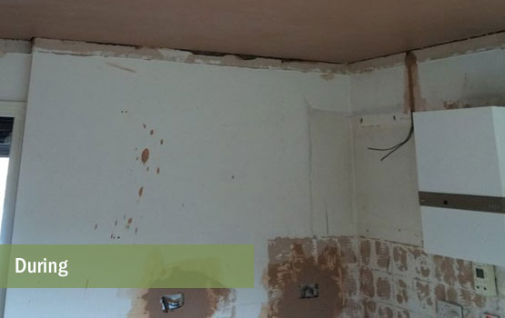 Ceiling re-skimmed and new wall sockets added